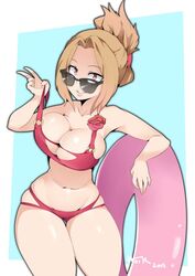 1girls belly bikini bikini_pull blonde_hair breasts camie_utsushimi cleavage collarbone female female_only flower hand_up hotvr large_breasts light-skinned_female light_skin lips looking_at_viewer looking_over_eyewear looking_over_glasses my_hero_academia navel open_mouth parted_lips smile solo strap_pull sunglasses swimsuit thigh_gap thighs tied_hair tinted_eyewear rating:Questionable score:588 user:Horny_Kirishima