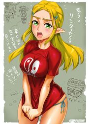 1girls alternate_breast_size bare_legs blonde_hair blushing bottomless breath_of_the_wild covering_crotch curvaceous curvy cute demigoddess detailed_background embarrassed ex_treasure_chest father_and_daughter female female_only gasp green_eyes hair hourglass_figure hylian inazuma korok large_breasts lips nintendo nintendo_switch no_pants old_man_(breath_of_the_wild) open_mouth panties paraglider princess_zelda pulling_down pulling_shirt red_shirt rhoam_bosphoramus_hyrule solo sweat t-shirt the_legend_of_zelda thick thigh_gap treasure_chest zelda_(breath_of_the_wild) rating:Questionable score:297 user:solidsteel