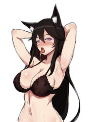 ahri armpits bra breasts cleavage female female_only fox_ears heart-shaped_pupils large_breasts league_of_legends looking_at_viewer naughty_face pmstar saliva tongue rating:Questionable score:228 user:kawaii_neeko