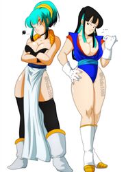 2girls bare_arms bare_shoulders big_breasts black_eyes black_hair blue_eyes blue_hair boots breasts bulchi busty choker chulma cleavage dragon_ball dragon_ball_z earrings female female_focus female_only fusion hypothetical_fusion large_breasts long_hair metamoran_clothing multiple_persona nala1588 pinup pose posing potara_earrings standing thick_thighs wide_hips rating:Questionable score:254 user:Zardauz