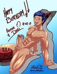 aomine_daiki arek-kz birthday bl blue_hair daiki_aomine dark-skinned_male dark_skin gay kuroko's_basketball kuroko_no_basuke male_only muscles muscular_male yaoi rating:Explicit score:15 user:arekkz