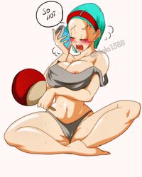 areola_slip big_breasts blue_hair bulma_briefs bulma_briefs_(frieza_saga) busty curvy dragon_ball dragon_ball_z english_text hourglass_figure nala1588 navel nipple_slip shounen_jump solo speech_bubble tagme thick_thighs underwear wide_hips rating:Explicit score:120 user:Zardauz