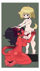 1boy 1girls 4_balls anthro ass balls big_ass big_breasts big_penis black_hair blonde_hair blowjob breasts deep_blowjob deep_throat deepthroat demon demon_girl demon_horns demon_tail dog_ears earrings feet fellatio female femboy femboy_on_female fringe horns human interspecies kneeling large_breasts large_penis large_penis_veins larger_female male male/female multi_balls multi_genitalia nude oral oral_sex penis ponytail purple_eyes red_eyes red_skin size_difference small_but_hung smaller_male soles standing straight stylusknight tail testicles thick_thighs toes tongue_out veins veiny_penis watermark wide_hips rating:Explicit score:73 user:Mang