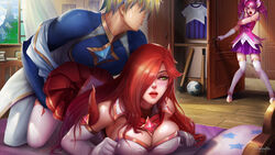 1boy 2019 2girls all_fours angry bedroom bent_over breasts caught caught_in_the_act cheating cleavage cuckquean ezreal highres implied_sex jealous large_breasts league_of_legends luxanna_crownguard magical_girl miss_fortune nonude on_bed open_door riot_games shocked star_guardian_ezreal star_guardian_lux star_guardian_miss_fortune star_guardian_series sweatdrop thighhighs windwalker rating:Questionable score:330 user:kawaii_neeko