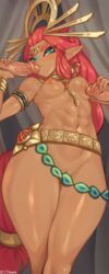 1girls 2boys abs absurd_res breath_of_the_wild dark-skinned_female dark_skin double_handjob fellatio female gerudo gold_(metal) gold_jewelry jewelry jewelry_between_breasts jewelry_only jtveemo male nintendo oral partial_male penis_kiss riju text the_legend_of_zelda thick_thighs threesome watermark wide_hips rating:Explicit score:651 user:peepeepeepee