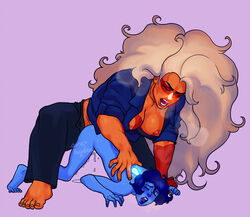 2girls all_fours barefoot bent_over big_dom_small_sub blue_skin clothed_sex feet female femdom femsub jasper_(steven_universe) lapis_lazuli_(steven_universe) multiple_girls muscle muscular_female orange_skin sex size_difference sore-hydra steven_universe top-down_bottom-up two-tone_skin white_hair rating:Explicit score:31 user:bionika