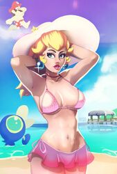 1girls beach big_breasts bikini blonde_hair blue_eyes breasts cataquack cleavage curvaceous curvy earrings female grand-sage looking_to_the_side mario mario_(series) midriff nintendo outdoors princess_peach super_mario_sunshine thick video_games wide_hips rating:Questionable score:80 user:Loveingit101