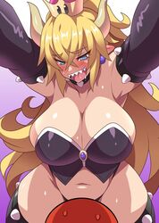 1girls anime_style arms_up big_breasts blush bowsette breasts cleavage crown female femdom genderswap huge_breasts human humanoid imminent_sex kabedon konno_tohiro large_breasts male male_human/female_humanoid mario mario_(series) moaning naughty_face new_super_mario_bros._u_deluxe nintendo seductive seductive_smile smile solo_focus super_crown super_mario_bros. thick_thighs thighhighs rating:Explicit score:442 user:justausername