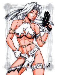 bare_midriff belly_button breasts female garrett_blair gun long_hair marvel navel pistol savage_land silver_hair silver_sable silver_sablinova spider-man_(series) thick_thighs torn_clothes underboob weapon white_background white_hair rating:Safe score:32 user:theblackfox51