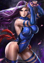 1girls betsy_braddock big_breasts blue_elbow_gloves blue_legwear breasts cleavage dandon_fuga elbow_gloves elizabeth_braddock female female_only fingerless_elbow_gloves katana kwannon large_breasts latex_elbow_gloves marvel pinup psylocke solo straight_hair superheroine thighhighs violet_eyes x-men rating:Questionable score:131 user:justausername