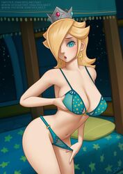 1girls blonde_hair bra c-shape clothing crown curvy deilan12 female female_only hair hair_over_one_eye long_hair mario_(series) nintendo panties princess princess_rosalina solo super_mario_galaxy video_games rating:Questionable score:143 user:EdgySexy