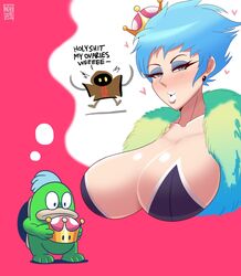 <3 2018 amphibian androjuniarto anthro aroused big_breasts blue_eyes blue_hair blush blushing bob_(smg4) breasts busty cleavage clothing collarbone crown dated daydream dialogue english_text eyelashes eyeshadow female female_focus first_porn_of_character fishy_boopkins_(smg4) fully_clothed fur_trim gender_transformation genderswap genderswap_(mtf) green_skin half-closed_eyes holding_object huge_breasts humanized large_breasts lips lipstick looking_at_viewer looking_down majora's_mask mario_(series) mascara matching_hair/eyes new_super_mario_bros._u_deluxe nintendo personification pink_background robe rule_63 sexually_suggestive shell shiny_hair shiny_skin short_hair signature smg4 spike_(mario) spikes standing super_crown super_mario_bros. surprised text the_legend_of_zelda thick_lips transformation twitch_lines upper_body video_game video_games voluptuous yellow_eyes rating:Questionable score:164 user:deleted5160