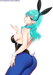 1girls ass big_ass blowing_kiss blue_hair bulma bulma_(bunny) bulma_briefs bunny_costume bunny_ears bunny_tail bunnysuit clothing curvy detached_collar dragon_ball female female_only hair long_hair one_eye_closed pantyhose solo teal_hair teenage_bulma teenage_girl teenager tofuubear wink wrist_cuffs rating:Questionable score:150 user:Male_Morgan