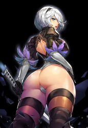 1girls ass big_ass cameltoe female female_only gurimjang human looking_at_viewer looking_back nier nier:_automata panties solo thighhighs yorha_2b rating:Questionable score:308 user:justausername