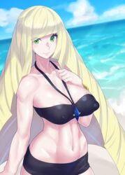 1girls abs aether_foundation armpits bare_shoulders beach big_breasts bikini black_bikini blonde_hair breasts cleavage clothed day erect_nipples evuoaniramu eye_contact eyelashes female female_only green_eyes hair_over_one_eye huge_breasts large_breasts looking_at_viewer lusamine_(pokemon) midriff milf mizuumi_(bb) mother muscular_female naughty_face navel nintendo nipples ocean outdoors pokemon pokemon_sm pose pubic_hair seductive seductive_smile sideboob smile solo standing thick_thighs water rating:Questionable score:179 user:justausername