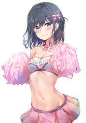 1girls adagaki_aki bangs belly_button black_hair blue_eyes cheerleader cheerleader_uniform clothing female female_only hair hair_ribbon masamune-kun_no_revenge midriff midriff_baring_shirt miniskirt neck_ribbon pink_skirt pom_poms skirt small_breasts solo_female sunhyun tubetop rating:Questionable score:243 user:tharm