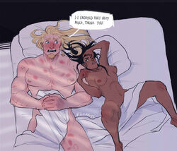 1boy 1girls 2d after_sex ana_amari blizzard_entertainment blush breasts dark-skinned_female dark_skin egyptian female human_only interracial light-skinned_male light_skin male male_and_female_focus nipples nude overwatch reinhardt straight vibaddiee wholesome rating:Explicit score:185 user:yeegle