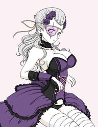 1girls 2013 armpits armwear bandage black_panties blue_eyes breasts choker cleavage dress earrings eyepatch female female_only flower genderswap_(mtf) gothic_lolita grey_background grey_hair hair_flower jean_pierre_polnareff jewelry jojo's_bizarre_adventure large_breasts lingerie long_hair looking_at_viewer minnk no_eyebrows panties purple_dress purple_rose rose rule_63 scar see-through simple_background solo thick_thighs thighs underwear vento_aureo white_hair white_skin zettai_ryouiki rating:Questionable score:53 user:Blookryynnn