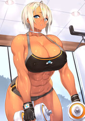 1girls abs breasts cleavage dark-skinned_female dark_skin erect_nipples female female_only huge_breasts muscular_female nipples original sela_(sela_god) sela_god solo sweat weightlifting weights rating:Questionable score:333 user:justausername