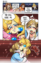 1boy 4girls a_link_between_worlds absurd_res animal_crossing blonde_hair blue_eyes blush breasts breath_of_the_wild closed_eyes clothing comic crossover crown duo_focus english_text eyelashes female hair highres human isabelle_(animal_crossing) kissing link looking_at_another male male_penetrating mario_(series) nintendo nipples open_mouth princess_daisy princess_peach princess_zelda royalty sasatseng sex speech_bubble straight super_smash_bros. text the_legend_of_zelda torn_clothes torn_clothing zelda_(a_link_between_worlds) rating:Explicit score:116 user:Tillow