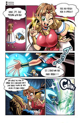 1boy 1girls a_link_between_worlds absurd_res attack blonde_hair breasts breath_of_the_wild clothed clothing comic cute dress english_text evil_smile female fight fighting fingerless_gloves green_eyes hair hands_on_head highres holding holding_sword japanese_text jojo_reference laugh laughing link link_(breath_of_the_wild) magic male mario_(series) master_sword necklace nintendo one_eye_closed princess_zelda royalty sasatseng shocked sparkle speech_bubble super_smash_bros. sword text the_legend_of_zelda upset wink zelda_(a_link_between_worlds) ゴゴゴゴゴ rating:Safe score:62 user:Tillow