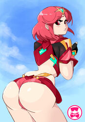 1girls ass ass_focus back_view big_ass blush clothed dat_ass female female_only looking_back nintendo pyra red_eyes red_hair revealing_clothes schpicy short_shorts skimpy skimpy_clothes solo xenoblade_(series) xenoblade_chronicles_2 rating:Questionable score:112 user:Freezer88