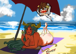 1girls angel ass awesomeerix barefoot beach big_ass bikini blush dat_ass day embarrassed feet female green_hair highres inset invitation kid_icarus lotion lotion_bottle male nintendo nude palutena pit sand scared sky smile straight sunbathing thick umbrella untied_bikini voluptuous rating:Questionable score:104 user:ravenbodypillow