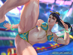 1girls armpits bikini black_hair bracelet breasts brown_legwear capcom china_dress chinese_clothes chun-li cleavage collarbone dress earrings fantasy female female_only fighting_stance high_kick jewelry judash137 kicking large_breasts light-skinned_female light_skin long_hair looking_at_viewer open_mouth parted_lips pelvic_curtain puffy_sleeves sash short_hair side_slit solo solo_female street_fighter sweat swimsuit thick_thighs thighs toned wet rating:Questionable score:73 user:pimps1678