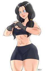 1girls abs big_lips bike_shorts black_hair blue_eyes cracking_knuckles dragon_ball dragon_ball_z female fingerless_gloves lips muscular_female pranky simple_background solo solo_female sports_bra teenager twintails videl rating:Explicit score:84 user:animeboy12