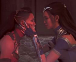 2girls 3d black_hair clone comforting edenian eye_contact female female_only fully_clothed hands_on_face holding_head imminent_kiss incest kitana kiteena long_hair mileena monster_girl mortal_kombat mortal_kombat_1_(2023) ponytail princess rayalterego23 royalty sisters smile touching_face yuri rating:Questionable score:18 user:movesetmain