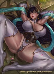 1girls alternate_costume anus big_breasts black_hair blue_eyes breasts cleavage divine_sword_irelia earrings ecoas female female_only hair_ornament high_heels immortal_journey_series irelia_xan large_breasts league_of_legends looking_at_viewer open_mouth solo spread_legs thick_thighs thighhighs tight_clothing rating:Questionable score:220 user:justausername