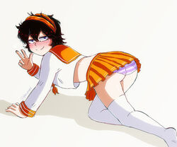 androgynous black_hair blue_eyes crawling crop_top femboy feminine_male jojo's_bizarre_adventure looking_at_viewer male_only narancia_ghirga on_all_fours panties peonymami school_uniform striped_panties tagme thigh_highs thighhighs trap upskirt vento_aureo rating:Questionable score:126 user:Tatgrig