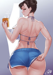 1girls adjusting_clothes ass back big_breasts bubble_butt capcom chun-li cup female female_focus female_only fully_clothed gonster hair_bun holding_object huge_breasts large_breasts long_hair looking_at_viewer looking_back shorts street_fighter tagme thigh_gap rating:Questionable score:358 user:ShaXBlur