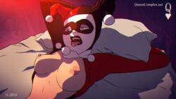 1girls 2019 2d 2d_animation ahe_gao alternate_breast_size animated animated_gif areola areolae batman:_the_animated_series batman_(series) bed big_breasts blue_eyes bouncing_breasts breasts clown clown_makeup dc dc_comics dcau female female_focus female_only gif harley_quinn harley_quinn_(classic) hourglass_figure implied_sex large_breasts nipples pillow queencomplex teeth tongue tongue_out watermark rating:Explicit score:819 user:ShadowPain