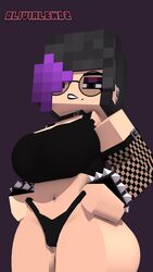 belly_piercing black_hair black_lipstick black_thong black_topwear buckle choker dyed_hair ear_piercing fishnets glasses goth goth_girl lipstick makeup mcyt minecraft minecraft_youtubers olivia_(olivialewdz) olivialewdz piercings purple_hair purple_makeup round_glasses thong rating:Explicit score:60 user:JelloMIkey