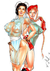 2019 2girls bandaid big_breasts blonde_hair blue_eyes boots braid braided_hair breasts brown_eyes brown_hair busty cammy_white capcom chun-li dated dress ed_benes_studio eyeshadow female female_only fingerless_gloves gloves hairbow hat huge_breasts jeferson_lima large_breasts leotard lipstick makeup mascara nail_polish pasties pink_lips pink_lipstick pinup purple_lips purple_lipstick red_gloves red_hat see-through_clothing see-through_dress signature smile smiling standing street_fighter thighs rating:Explicit score:44 user:JackieEstacadoThrowaway