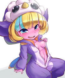 1girls alternate_costume blonde_hair blue_eyes blush breasts definitely_not_series duwk225 female female_focus female_only league_of_legends looking_at_viewer navel pengu_cosplay_tristana pink_skin riot_games shortstack solo solo_female solo_focus sweat teamfight_tactics tristana undressing yordle rating:Questionable score:113 user:westlander2