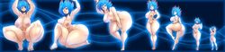 1girls ass_expansion blue_eyes blue_hair breast_expansion breasts butt_expansion dragon_ball dragon_ball_xenoverse female growth growth_sequence large_breasts larger_female light-skinned_female light_skin okioppai original_character saiyan short_hair spiky_hair super_saiyan super_saiyan_blue rating:Explicit score:44 user:grimston