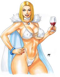 1girls alcohol big_breasts bikini blonde_hair blue_eyes bracelet breasts busty cape choker chris_foulkes cleavage emma_frost eyelashes female female_only hand_on_hip hellfire_club hourglass_figure large_breasts lipstick looking_at_viewer marvel marvel_comics nail_polish navel panties pinup short_hair smile solo standing straight_hair tagme thong thong_bikini underboob white_background white_queen wide_hips wine wine_glass x-men rating:Explicit score:64 user:Zardauz