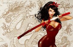 1girls big_breasts black_hair blue_eyes breasts busty cleavage cleavage_cutout dress eye_contact female female_only franchesco glasses grimm_fairy_tales_zenescope hairband hairbow holding_sword holding_weapon katana large_breasts lipstick long_hair looking_at_viewer nail_polish official_art pinup red_dress red_hairband red_lips red_lipstick red_nail_polish red_nails sela_mathers solo sword unsheathing wallpaper weapon zenescope rating:Questionable score:17 user:JackieEstacadoThrowaway