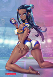 1girls ass big_ass breasts cameltoe cleavage dark-skinned_female dark_skin erect_nipples female female_only kneeling looking_at_viewer looking_back nessa_(pokemon) nipples pokemon pokemon_ss solo supersatanson rating:Questionable score:134 user:justausername