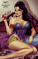 1girls apple bed big_breasts black_hair blue_corset blue_eyes blue_heels breasts bustier busty cleavage comic_cover corset elias_chatzoudis eyeshadow fairy_tales female female_only flower flowers fruit glasses grimm_fairy_tales_(comic) grimms'_fairy_tales heels high_heels holding_apple holding_fruit hot_pants large_breasts lipstick long_hair makeup mascara official_art panties pillow pinup rose roses sela_mathers short_shorts shorts sitting snow_white_(fairy_tales) snow_white_(grimm) solo text thighs yellow_panties yellow_shorts zenescope zenescope_entertainment rating:Questionable score:76 user:JackieEstacadoThrowaway