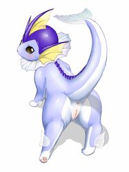 anus back_view blue_skin blush closed_mouth color female female_only feral fuddy head_fins pokémon_(species) pokemon pokemon_rgby raised_tail simple_background solo tail tail_fin vaporeon vulva white_background rating:Explicit score:20 user:bot