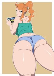 1girls 2020 2020s alternate_breast_size aqua_eyes ass bedroom_eyes big_ass big_breasts denim_shorts eye_contact female female_only gamer_girl hair_ornament heart huge_ass huge_thighs human jean_shorts kneepits large_breasts long_hair looking_at_viewer looking_back minishorts moderate_tomboy nintendo nintendo_switch orange_hair oryuto pale-skinned_female pale_skin pokemon pokemon_ss ponytail prone shorts solo sonia_(pokemon) tank_top thick_ass thick_thighs tight_clothing tomboy voluptuous wide_hips rating:Questionable score:288 user:Ugabuga