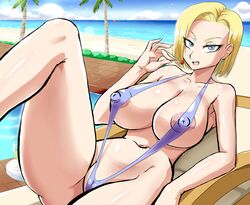 1girls alternate_version_available android_18 areola_slip beach blonde_hair blue_eyes cameltoe cleavage covered_nipples curvy darm_engine dragon_ball dragon_ball_z erect_nipples female huge_areolae huge_ass huge_breasts impossible_clothes micro_bikini puffy_nipples short_blonde_hair short_hair shounen_jump sling_bikini solo thick_lips voluptuous wide_hips rating:Explicit score:166 user:Rutilo