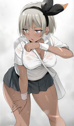 1girls alternate_breast_size alternate_outfit bandaid bea_(pokemon) big_breasts blue_eyes breasts cleavage dark-skinned_female dark_skin female female_only grey_hair hairband half-closed_eyes large_breasts nintendo noripachi pokemon pokemon_ss see-through short_hair short_skirt skirt solo sweat thick_thighs thigh_gap wet wet_clothes wet_shirt wide_hips rating:Questionable score:266 user:justausername