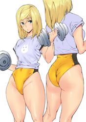 ashiomi_masato bare_legs blonde_hair blue_eyes exposed_ass guilty_gear leotard millia_rage solo_female thick_thighs rating:Questionable score:188 user:LegsAkimbo