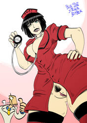 black_hair bluestrikerbomber bob_cut faust_(guilty_gear) green_eyes guilty_gear i-no large_breasts lipstick nurse nurse_cap nurse_uniform pubic_hair pussy red_nails short_hair thumbs_up tongue tongue_out yellow_eyes rating:Explicit score:62 user:BlueStrikerBomber