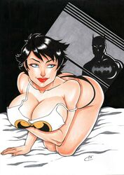 1boy 1girls 2019 all_fours batman batman_(series) big_breasts black_hair black_panties black_thong blue_eyes breasts bruce_wayne busty carla_torres catwoman cleavage dated dc dc_comics ed_benes_studio eyeshadow female holding_breasts huge_breasts large_breasts lipstick makeup male mascara panties pinup red_lips red_lipstick selina_kyle shirt short_hair signature thong traditional_media white_shirt rating:Explicit score:101 user:JackieEstacadoThrowaway