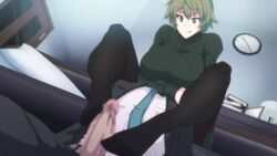 1boy :q akina-chan animated bangs black_legwear breasts buckethead_ero censored closed_mouth desk door dress erection fantia_reward feet female footjob green_dress green_eyes green_hair highres indoors large_breasts large_penis light-skinned_male long_sleeves looking_down mosaic_censoring original paid_reward pantyhose penis ribbed_sweater short_hair solo_focus straight sweater sweater_dress toes tongue tongue_out turtleneck turtleneck_sweater rating:Explicit score:328 user:bot